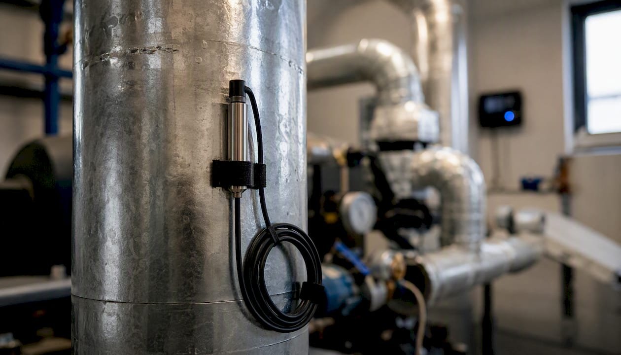 Temperature probe clamped on HVAC copper pipe