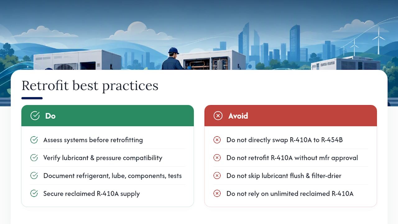Best practices for transitioning existing equipment to compliant refrigerants — overview diagram