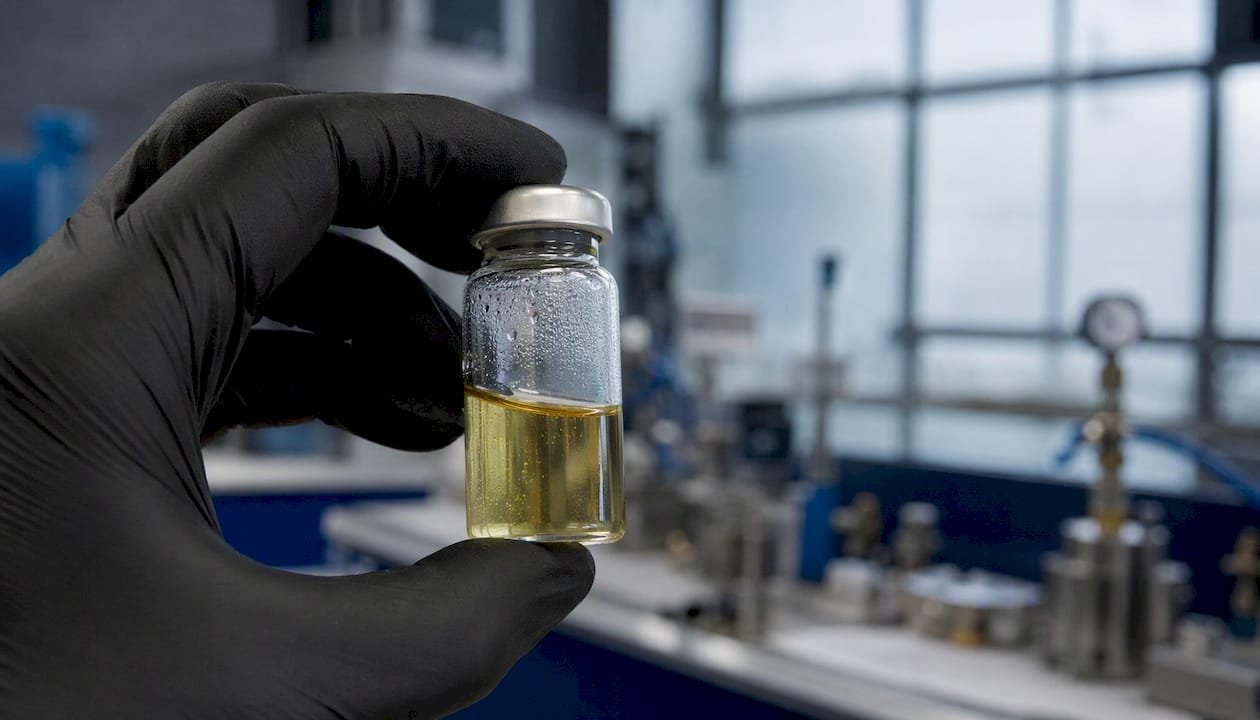 Close-up of AC oil moisture sample vial