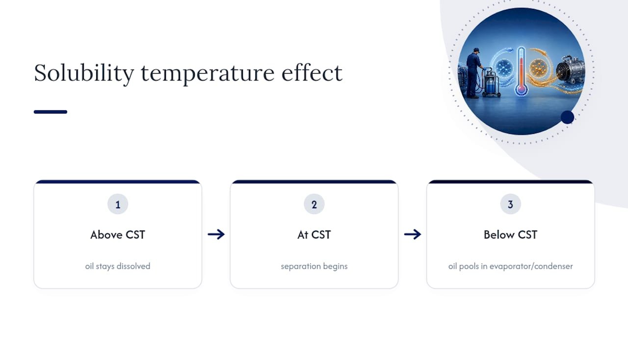 Diagram of critical solubility temperature and oil miscibility