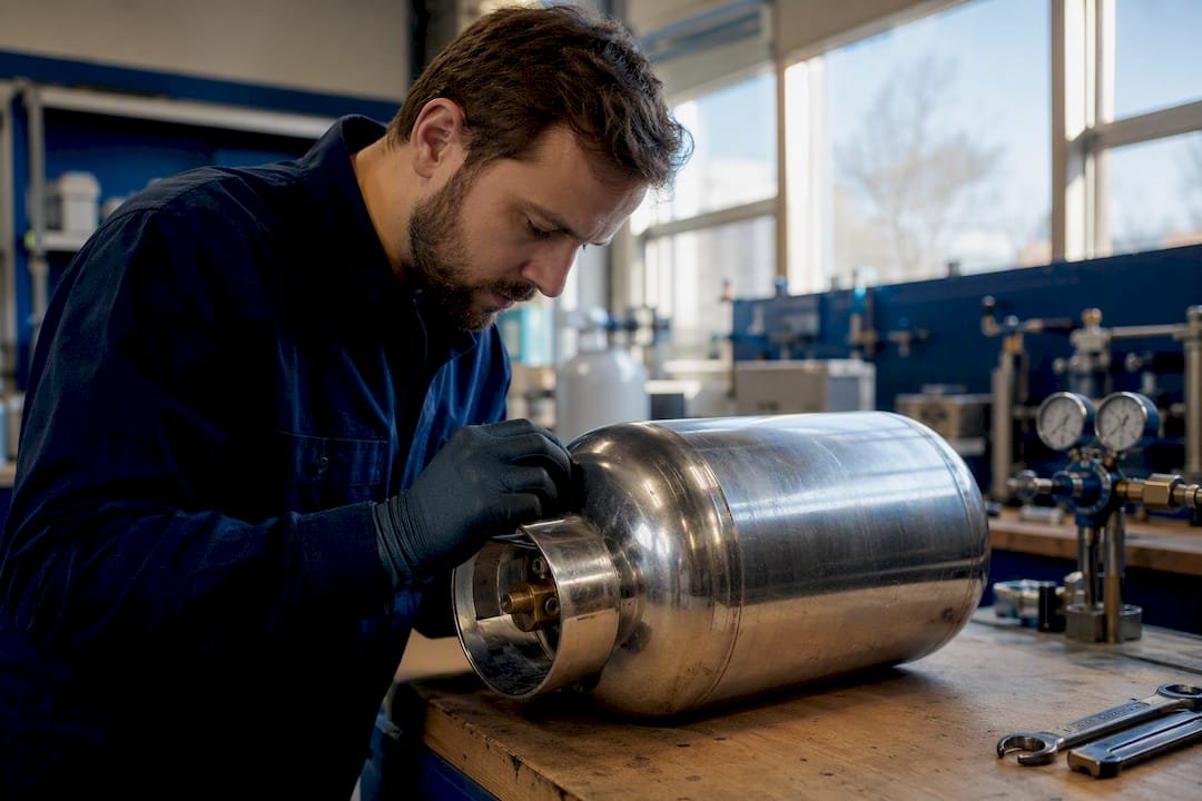 Propane cylinder underwater hydrostatic testing