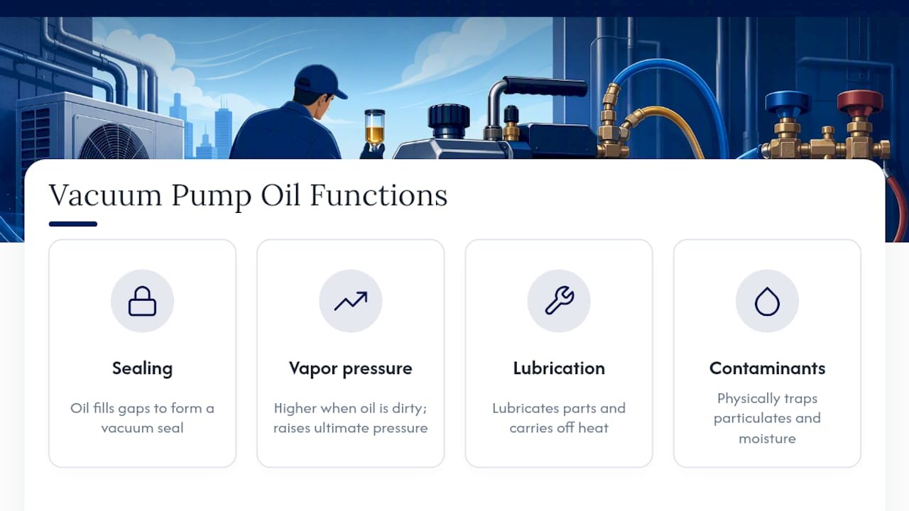 How Vacuum Pump Oil Works: Sealing, Cooling, and Trapping Contaminants — overview diagram